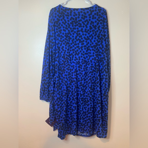 Ava & Viv Blue and Black Polka Dot Balloon Sleeve Midi Dress - Picture 8 of 9